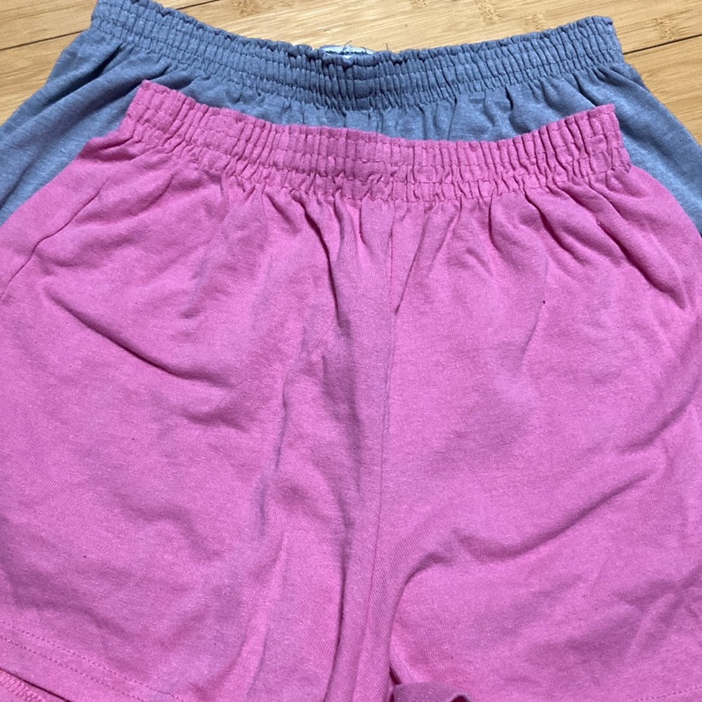 Three Soffe shorts. Gray and pink and black